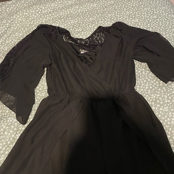 Lace Detail Jumpsuit with Chiffon Overlay - Picture 8 of 9